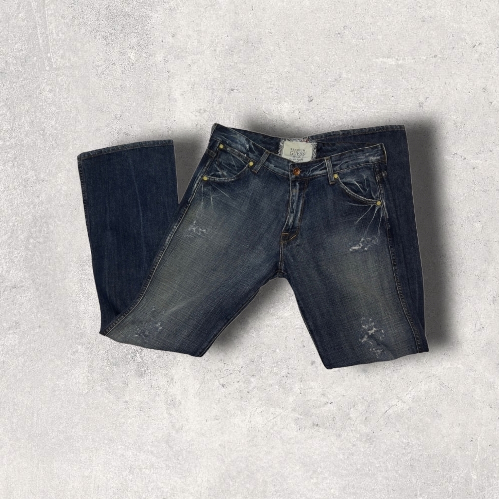 Guess Jeans Handmade Limited Edition Premium Distressed Flare Jeans Size 33